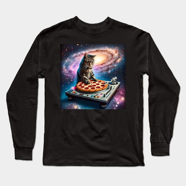 Music Pizza Cat in Space Long Sleeve T-Shirt by VisionDesigner